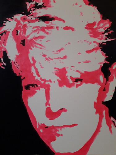 Painting titled "David Bowie Pink" by Patrick Mauxion (MAUX), Original Artwork, Acrylic Mounted on Wood Stretcher frame