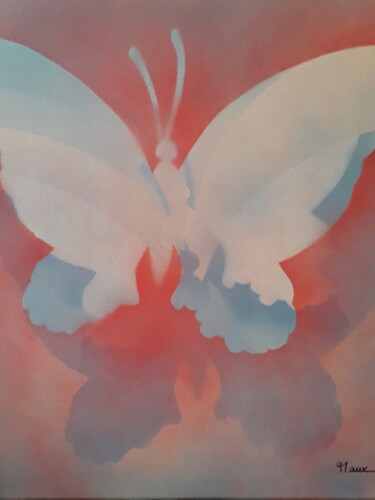 Malerei mit dem Titel "Le papillon" von Patrick Mauxion (MAUX), Original-Kunstwerk, Sprühfarbe Auf Keilrahmen aus Holz monti…