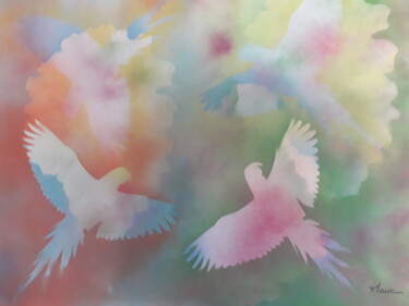 Peinture intitulée "Les 4 perroquets" par Patrick Mauxion (MAUX), Œuvre d'art originale, Bombe aérosol