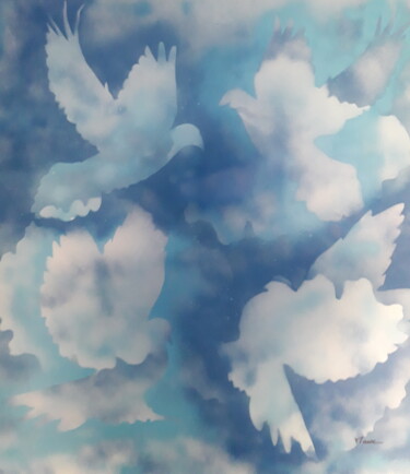 Peinture intitulée "Les 4 colombes" par Patrick Mauxion (MAUX), Œuvre d'art originale, Bombe aérosol