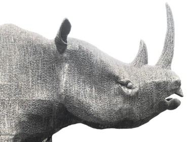 Sculpture titled "Rhinocéros Métal" by Patrick Médéric, Original Artwork, Metals