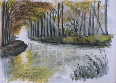 Painting titled "Canal du Midi" by Patrick Michard, Original Artwork, Watercolor