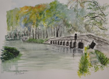 Painting titled "Le pont-canal de l'…" by Patrick Michard, Original Artwork, Watercolor