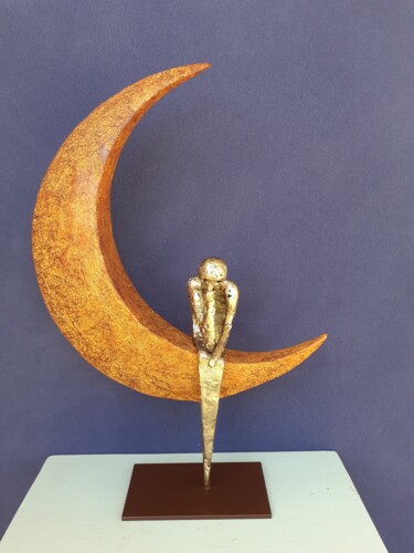 Skulptur mit dem Titel "Le rêveur de la lune" von Patrick Neel, Original-Kunstwerk, Bronze