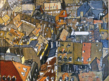 Peinture intitulée "Strasbourg les toits" par Patrick Noly, Œuvre d'art originale, Huile