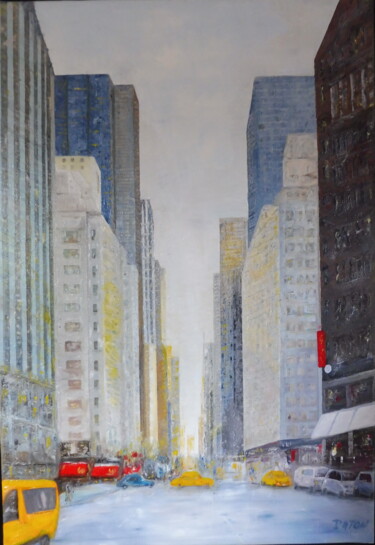 Painting titled "42eme new york" by Patrick Paton, Original Artwork, Oil Mounted on Wood Stretcher frame