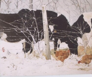 Peinture intitulée "125-vaches-dans-la-…" par Patrick Pottelain, Œuvre d'art originale, Huile