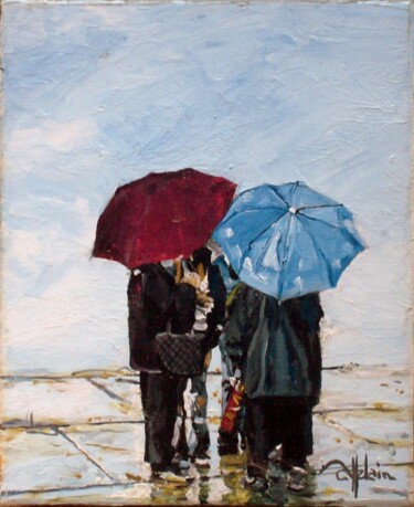 Peinture intitulée "sous la pluie" par Patrick Pottelain, Œuvre d'art originale, Huile
