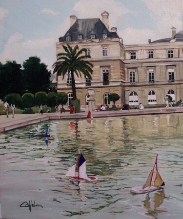 Peinture intitulée "bassin au Palais du…" par Patrick Pottelain, Œuvre d'art originale, Huile