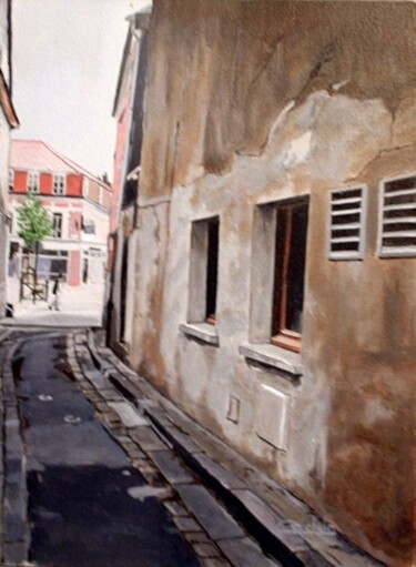 Peinture intitulée "Rue des Poissonnier…" par Patrick Pottelain, Œuvre d'art originale, Huile