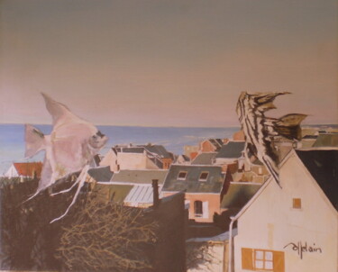 Peinture intitulée "poissons-volants-2.…" par Patrick Pottelain, Œuvre d'art originale, Huile