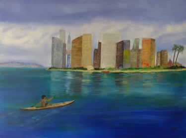 Peinture intitulée "New Pacific City" par Rafignon, Œuvre d'art originale, Huile