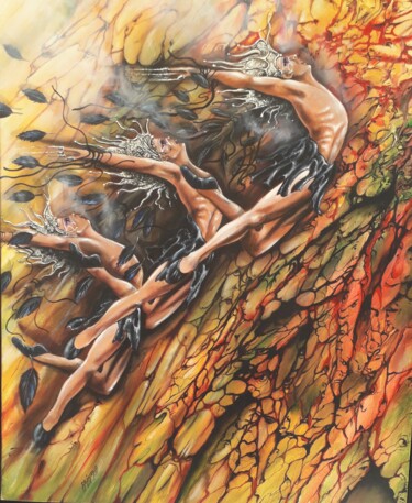 Pintura intitulada "L oiseau de feu" por Patrick Reinehr, Obras de arte originais, Acrílico