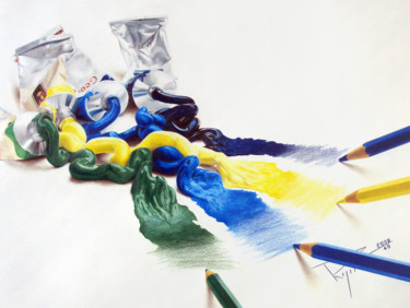 Dessin intitulée "L'huile aux crayons" par Patrick Rogelet, Œuvre d'art originale, Crayon