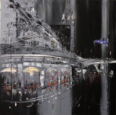 Painting titled "Grand central" by Patrick Rousseau, Original Artwork, Oil Mounted on Wood Stretcher frame