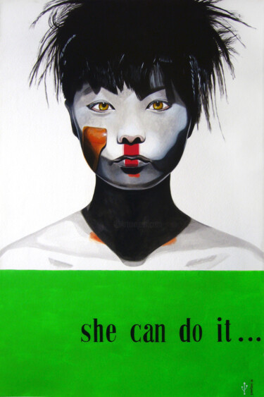 Painting titled "She can do it" by Patrick Santoni, Original Artwork, Acrylic Mounted on Wood Stretcher frame