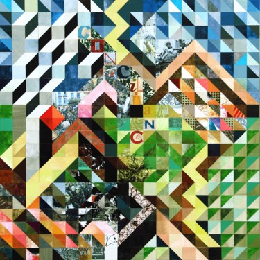Collages intitulée "Pixel blues " CONCI…" par Shub, Œuvre d'art originale, Acrylique Monté sur Panneau de bois