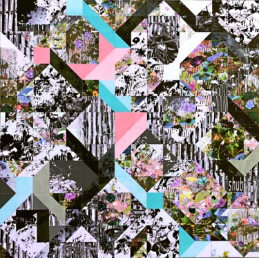 Collages intitulée "le jardin aux ipomée" par Shub, Œuvre d'art originale, Collages Monté sur Autre panneau rigide
