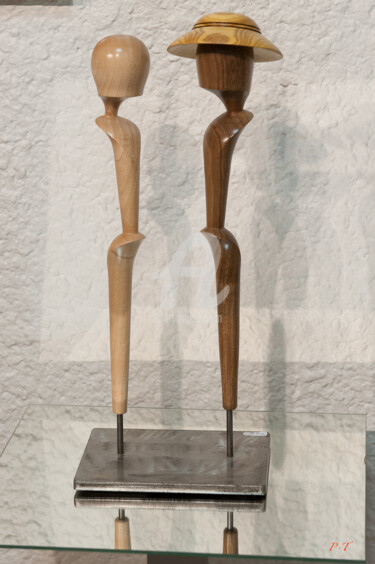 Sculpture titled "Couple silhouette -…" by Patrick Thubert, Original Artwork, Wood