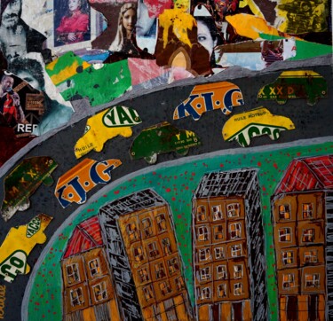 Картина под названием "paysage urbain" - Patrick Tourtel, Подлинное произведение искусства, Акрил Установлен на Деревянная п…