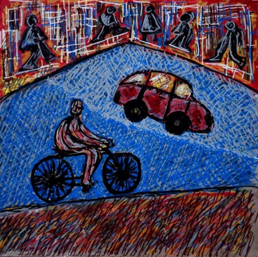 Schilderij getiteld "scènes de rue 3" door Patrick Tourtel, Origineel Kunstwerk, Acryl