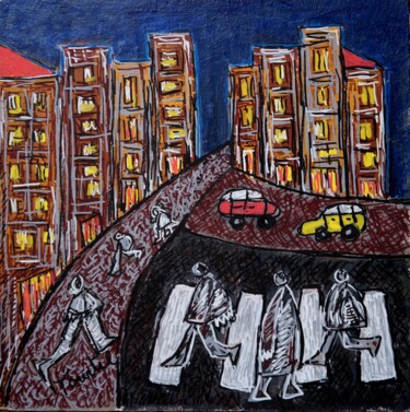 Schilderij getiteld "scènes de rue 5" door Patrick Tourtel, Origineel Kunstwerk, Acryl