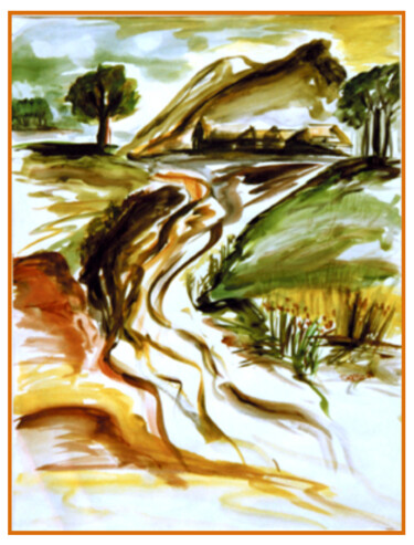Ζωγραφική με τίτλο "Chemin" από Patrick Tubaro, Αυθεντικά έργα τέχνης, Ακουαρέλα