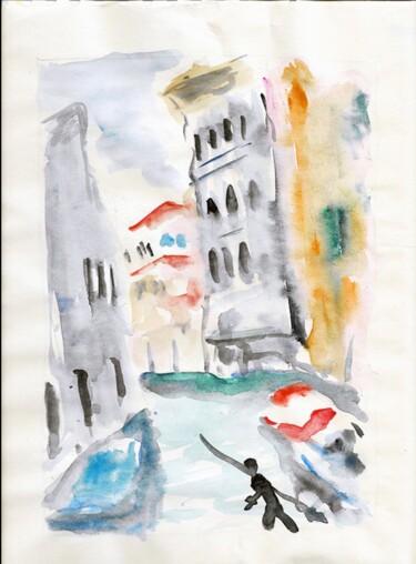 Pintura intitulada "Venezia condoliere" por Patrick Tubaro, Obras de arte originais, Aquarela
