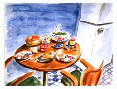 Painting titled "cucina" by Patrick Tubaro, Original Artwork, Watercolor Mounted on Other rigid panel