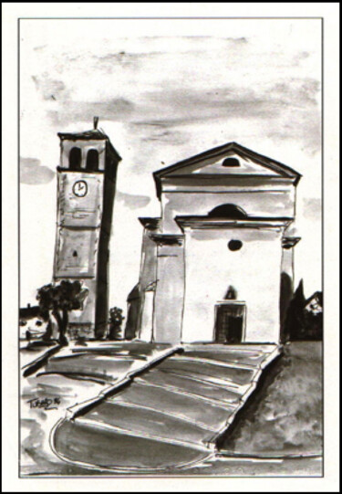 Malerei mit dem Titel "Chiesa di Pucûi" von Patrick Tubaro, Original-Kunstwerk, Bleistift