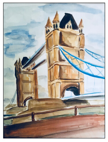 Картина под названием "Tower bridge london" - Patrick Tubaro, Подлинное произведение искусства, Акварель