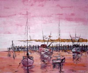 Peinture intitulée "Soir sur le port" par Patrick Vernet, Œuvre d'art originale