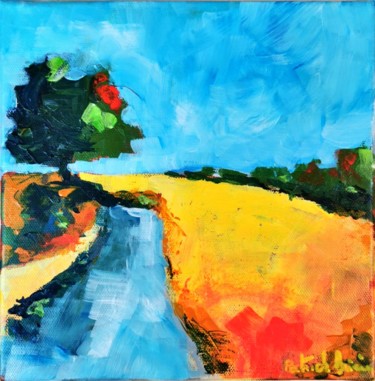 Painting titled "Le petit chemin" by Patrick Briere, Original Artwork, Oil Mounted on Wood Stretcher frame