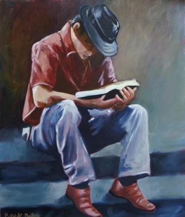 Pintura intitulada "La lecture" por Patrick Briere, Obras de arte originais, Óleo