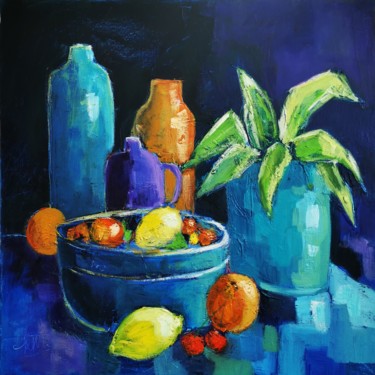 Painting titled "Composition bleue a…" by Patrick Briere, Original Artwork, Oil
