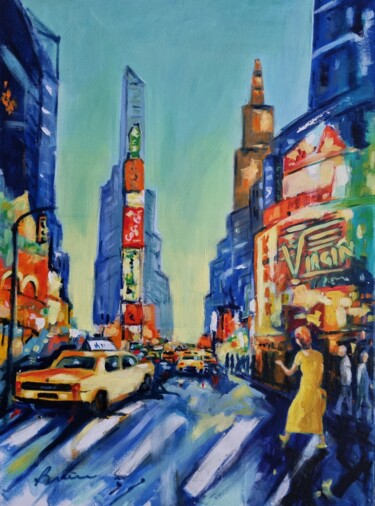 Painting titled "Hep taxi!" by Patrick Briere, Original Artwork, Oil Mounted on Wood Stretcher frame
