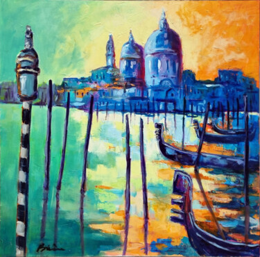 Painting titled "Venice in love" by Patrick Briere, Original Artwork, Oil Mounted on Wood Stretcher frame