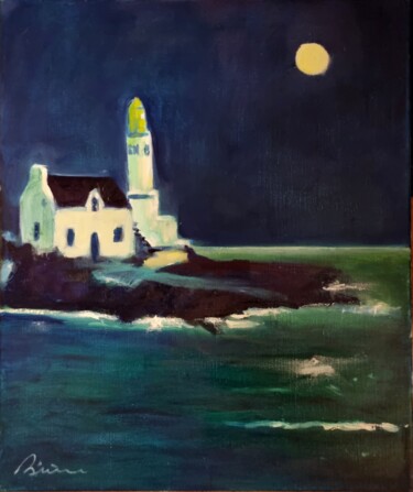 Painting titled "Le phare de l'ile d…" by Patrick Briere, Original Artwork, Oil