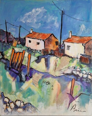 Painting titled "Les cabanes de pêch…" by Patrick Briere, Original Artwork, Acrylic Mounted on Wood Stretcher frame