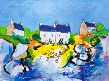 Painting titled "Village de pêcheurs" by Patrick Briere, Original Artwork, Acrylic Mounted on Wood Stretcher frame