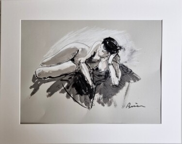 Desenho intitulada "Le repos de Marie" por Patrick Briere, Obras de arte originais, Tinta Montado em Painel de madeira