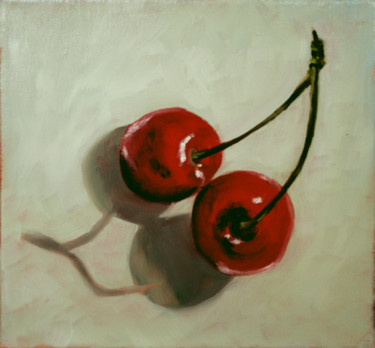 Malerei mit dem Titel "Deux cerises" von Patrick Briere, Original-Kunstwerk, Öl