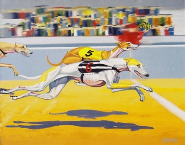 Peinture intitulée "Ligne d'arrivée" par Greyhound In Art, Œuvre d'art originale