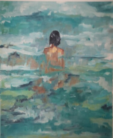 Peinture intitulée "La baigneuse" par Patrick Couvreur, Œuvre d'art originale, Huile Monté sur Châssis en bois