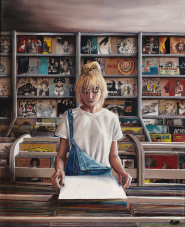 Schilderij getiteld "My record shop" door Patrick Garcia, Origineel Kunstwerk, Olie