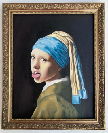 Schilderij getiteld "girl with a pearl" door Patrick Garcia, Origineel Kunstwerk, Olie