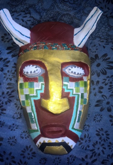Sculpture titled "Aztec face" by Pat Art, Original Artwork, Clay