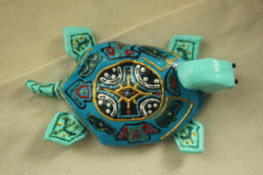 Sculpture titled "Tortue Bleue" by Pat Art, Original Artwork, Other