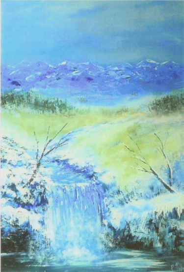 Painting titled "Cascade en hiver." by Patrick Nevoso, Original Artwork, Acrylic