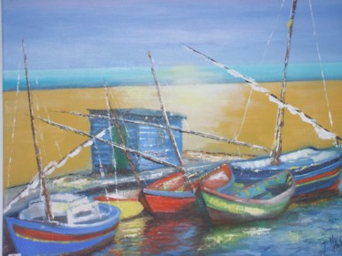 Painting titled "barques-languedocie…" by Patrick Nevoso, Original Artwork, Oil